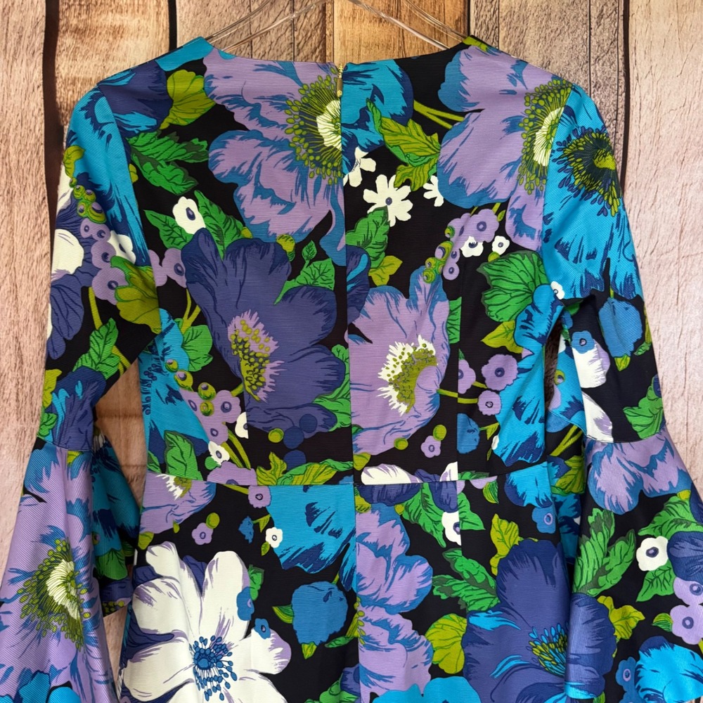 Trina Turk Winnie Floral Bell Sleeve Dress Bold Feminine Romantic Bold Size 2 - Picture 5 of 9